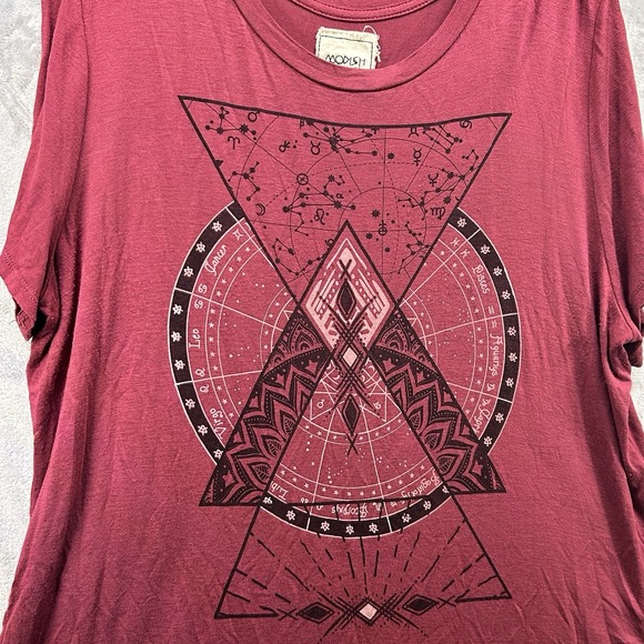 Buckle Modish Rebel Shirt Size Large Zodiac Flowy Boho‎ Spiritual Layers Maroon - Picture 2 of 4